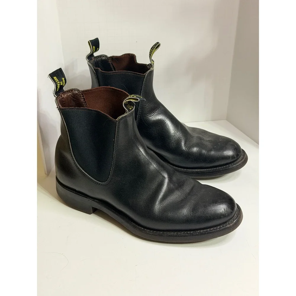 RM Williams Black Leather Chelsea Boots Mens 7.5 G WF Made in Australia